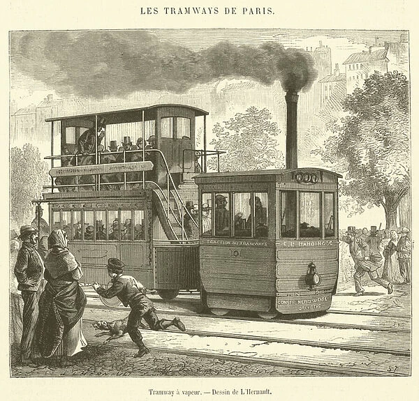 Tramway a vapeur (engraving)