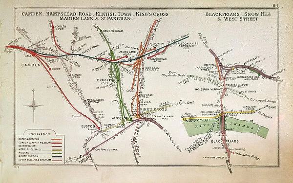 Transport map of London, c. 1915 (colour litho)
