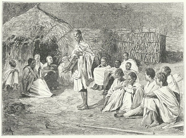 A travelling minstrel and his audience in Abyssinia (engraving)