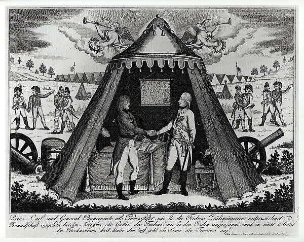 The Treaty of Campo Formio, 18th October 1797 (engraving) (b  /  w photo)