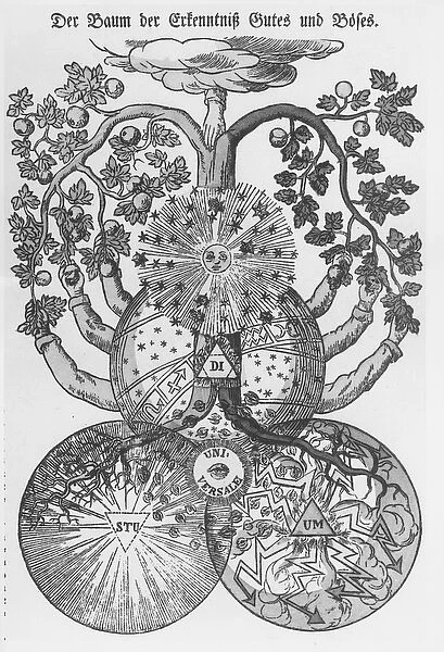 The Tree of knowledge of good and evil (engraving) (b  /  w photo)