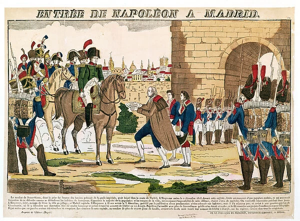 Triumphant Entry of the French into Madrid, 4th December 1808 (coloured engraving)