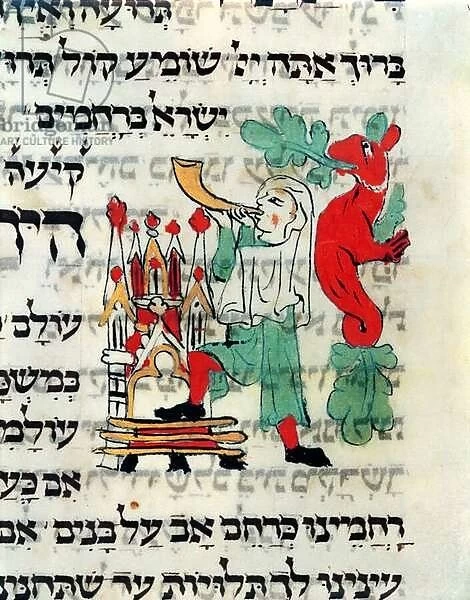 Trumpeter blowing the Shofar at the time of Rosh Hashanah and Yom Kippur