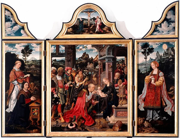 Tryptic of Adoration of the Magi. Painting on wood by Joos Van Cleve the young (1485-1540