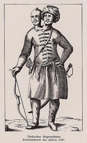 Turkish archer with two heads, 1697 (engraving)