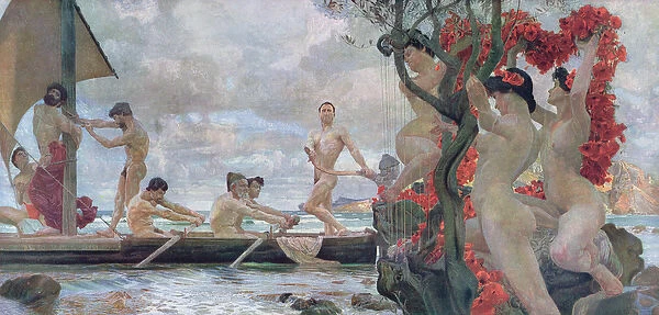 Ulysses and the Sirens, c. 1900 (colour litho)