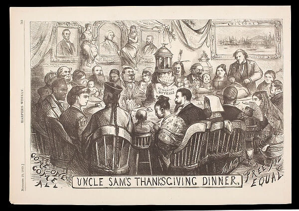 'Uncle Sams Thanksgiving Dinner'engraving by Thomas Nast