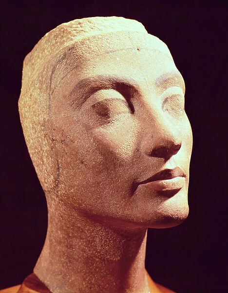 Unfinished head of Nefertiti, New Kingdom, c. 1365-49 BC (quartzite)