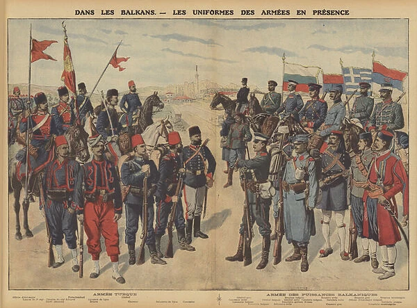 Uniforms of the armies fighting in the First Balkan War (colour litho)