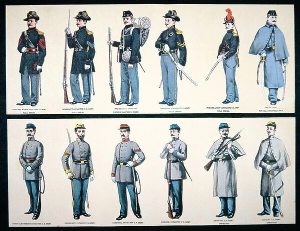 Union and Confederate Army Uniforms (colour litho)