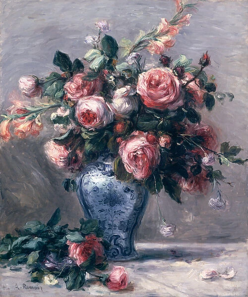 Vase of Roses (oil on canvas)
