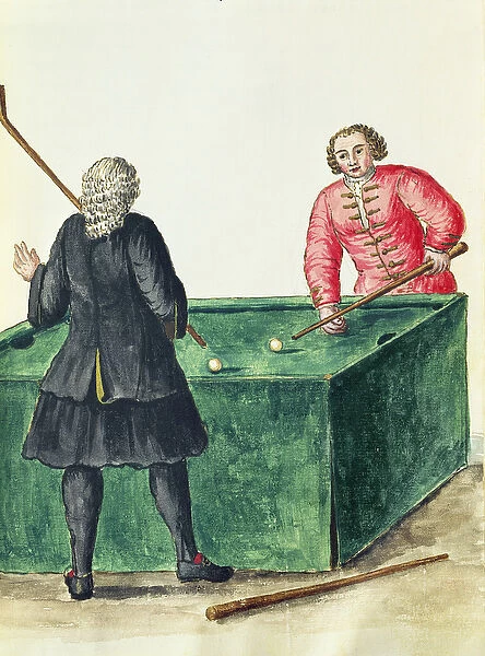 Two Venetian Noblemen Playing Billiards (pen & ink and w  /  c on paper)