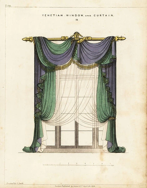 Venetian window and curtain, Regency style