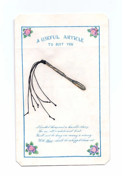A Victorian Valentine card of a cat o nine tails and a humorous verse, c