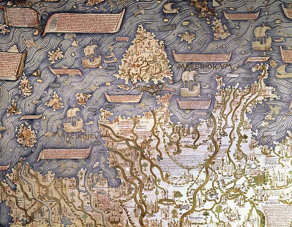 View of the archipelago of Borneo Detail of the world map (mappamundi) of the brother Maurus (Mauro) camaldolese 1459 Biblioteca Marciana, Venice