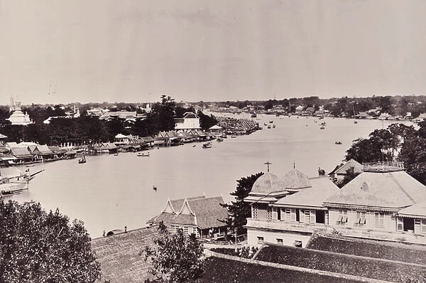 View of the Chao Phraya river in Bangkok, c. 1890s (b  /  w photo)