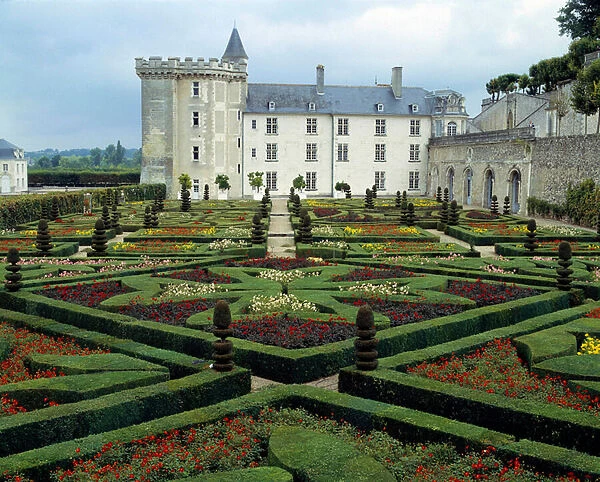 View of the chateau and gardens a la francaise de Villandry (Indre et Loire