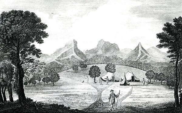 A view of the Commodore tent at the island of Juan Fernandes, c. 1745 (engraving)