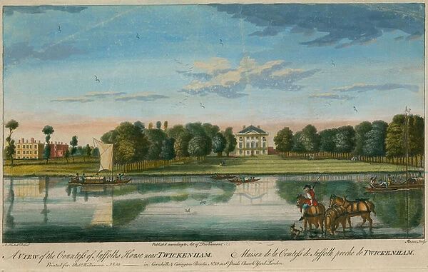 A view of the Countess of Suffolks House near Twickenham (coloured engraving)