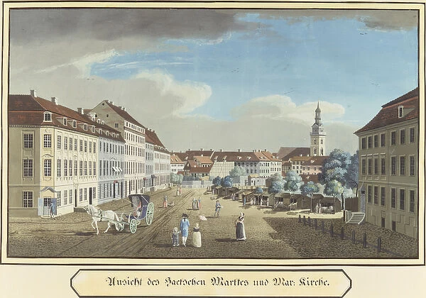 View of the Hackescher Markt and the Church of St. Mary, Berlin (w  /  c on paper)