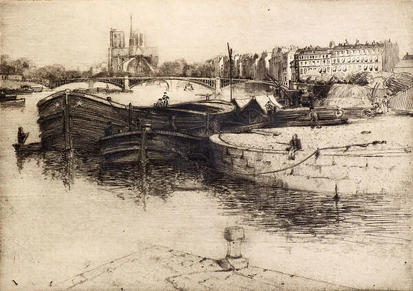 View of Notre Dame from the Seine (etching)