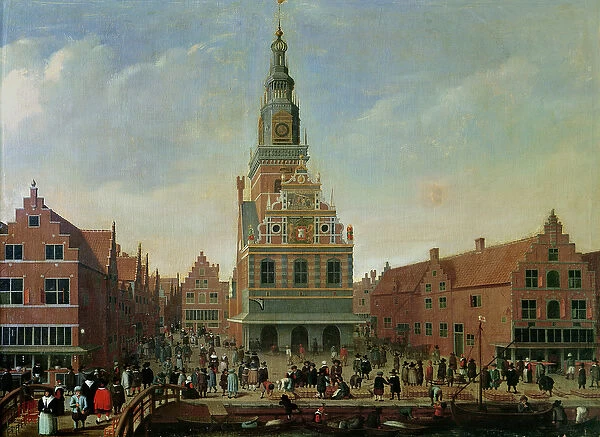 View of the Weighhouse and the Cheese Market at Alkmaar (oil on canvas)