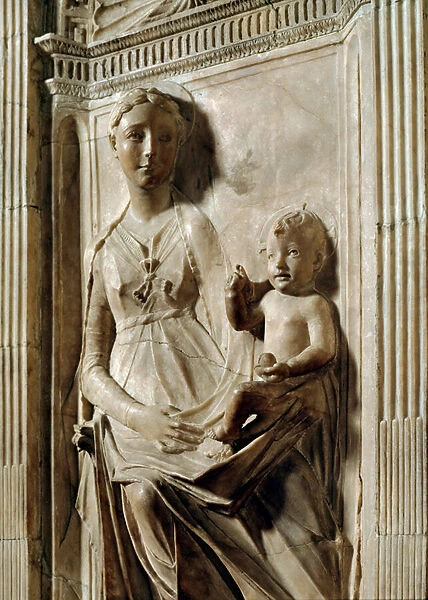 Virgin and Child between St Laurent and St Leonard. High marble relief, 1464-1469