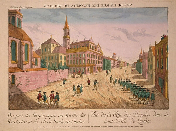 Vue de la Rue des Recolets de Quebec, published c. 1770s (hand coloured engraving)