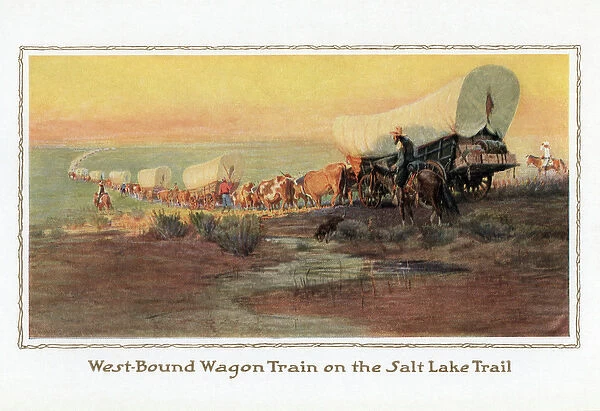 Wagon Train Heading West on the Salt Lake Trail, 1914 (screen print)