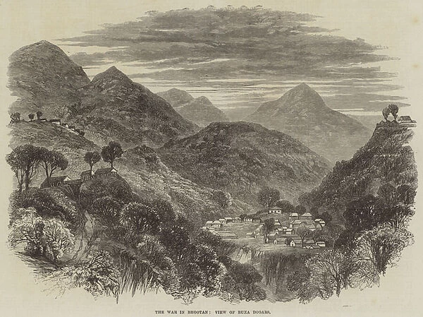 The War in Bhootan, View of Buxa Dooars (engraving)