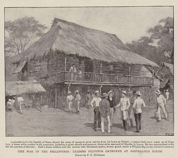The War in the Philippines, Leading Filipinos gathered at Aguinaldos House (litho)