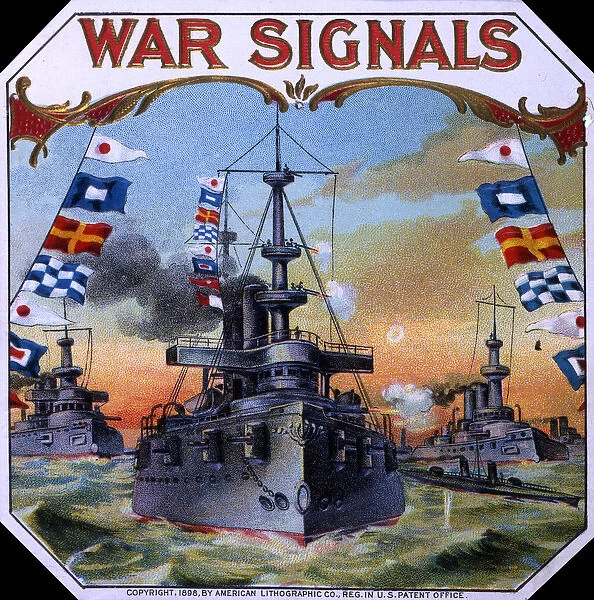 'War Signals'Cigar Box Label, 1898 (colour litho)