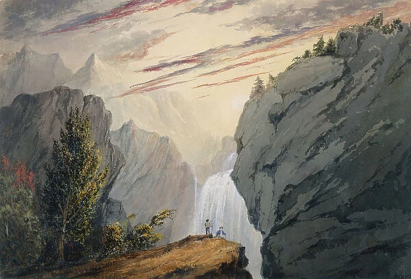 At the Waterfall, c. 1850 (w  /  c, gum arabic, and gouache on off-white wove paper)
