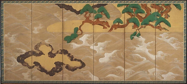 Waves at Matsushima, Edo Period (ink, colour, gold & silver on paper)