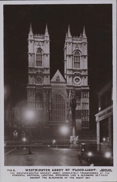 Westminster Abbey by flood-light (b  /  w photo)