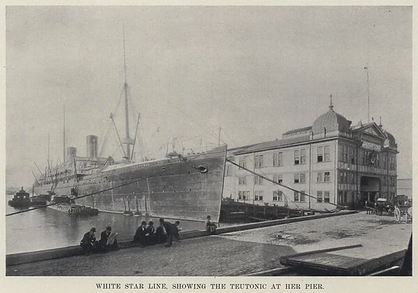White Star Line, showing the Teutonic at her Pier (b  /  w photo)