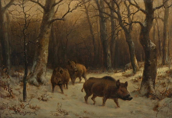 Wild Boars in the Snow, c. 1872-77 (oil on wood panel)