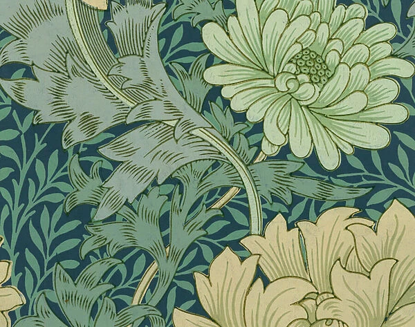 William Morris Wallpaper Sample with Chrysanthemum, 1877 (colour woodblock print)