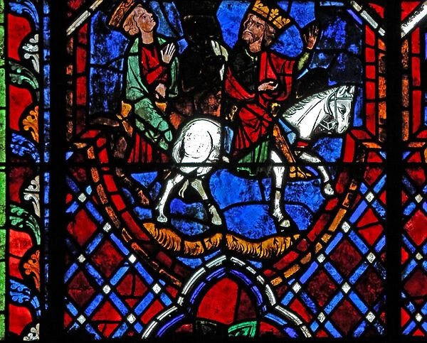 Window w01 depicting the Magi travelling in a boat (stained glass)