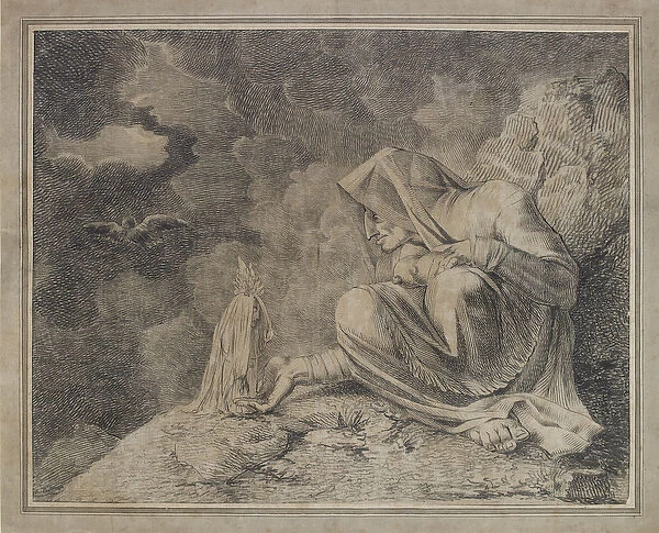 The Witch and the Mandrake, 18th century (pencil & w  /  c on paper)