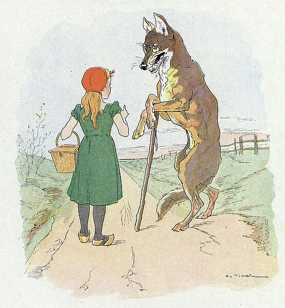 The Wolf and the Little Red Riding Hood Illustration by Vimar (1851-1916) for 'The Little Red Riding Hood', tale by Charles Perrault (1628-1703), French writer (Little Red Riding Hood) Private collection