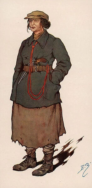 Woman agent of the Cheka, the Soviet secret police established after the Russian Revolution (colour litho)