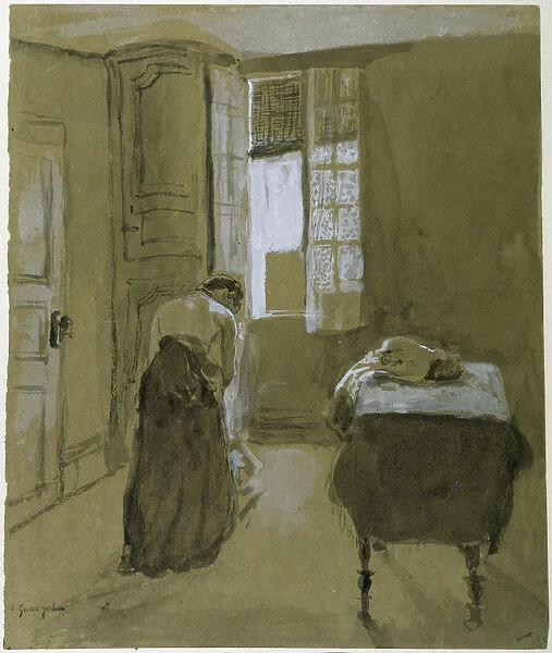 Woman Dressing, c. 1907 (wash on paper)