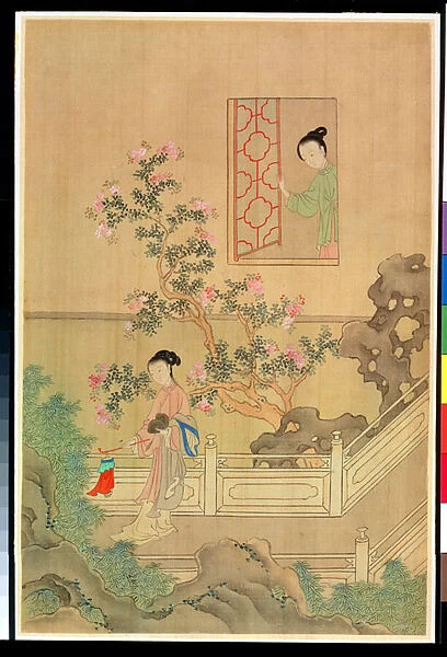 Woman in Garden (ink on silk)