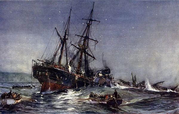 The Wreck of the 'Birkenhead, '1852 (colour litho)
