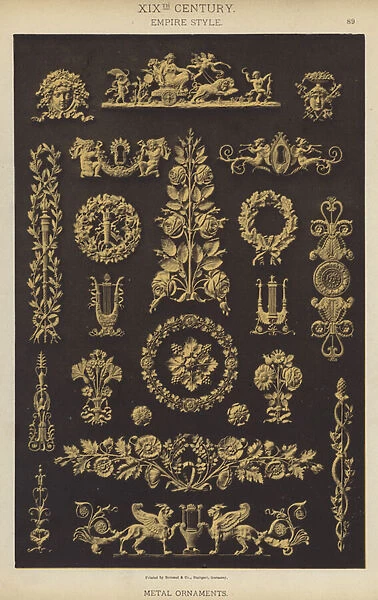 XIXth Century, Empire Style, Metal Ornaments (colour litho)