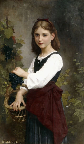 A Young Girl Holding a Basket of Grapes, (oil on canvas)