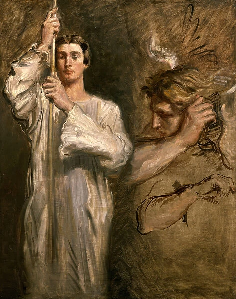 Young Man Holding a Cross (oil on canvas)
