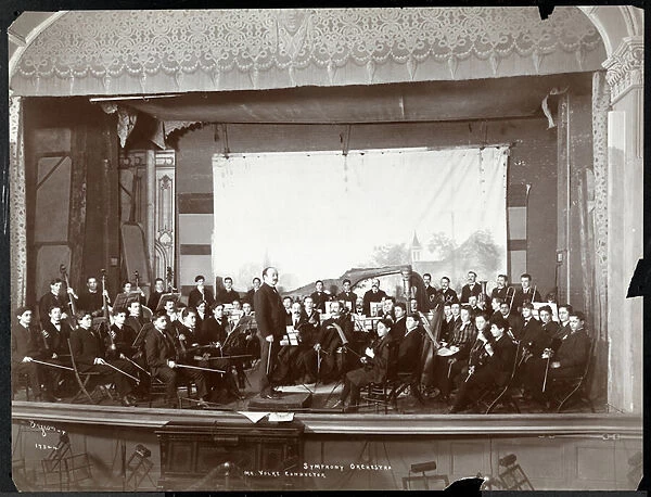 Young Mens Symphony Orchestra on stage, New York, c. 1901 (silver gelatin print)