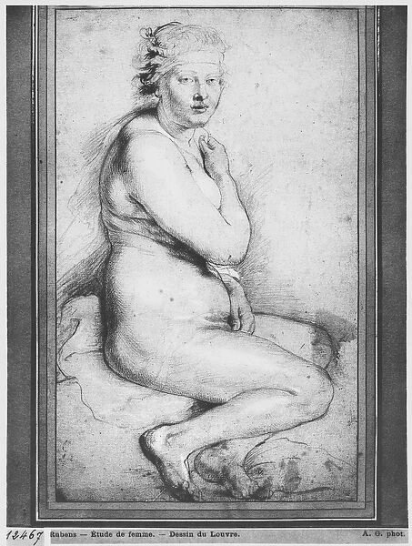 Young nude woman, seated, turned to the right (pierre noire, red chalk, white highlights